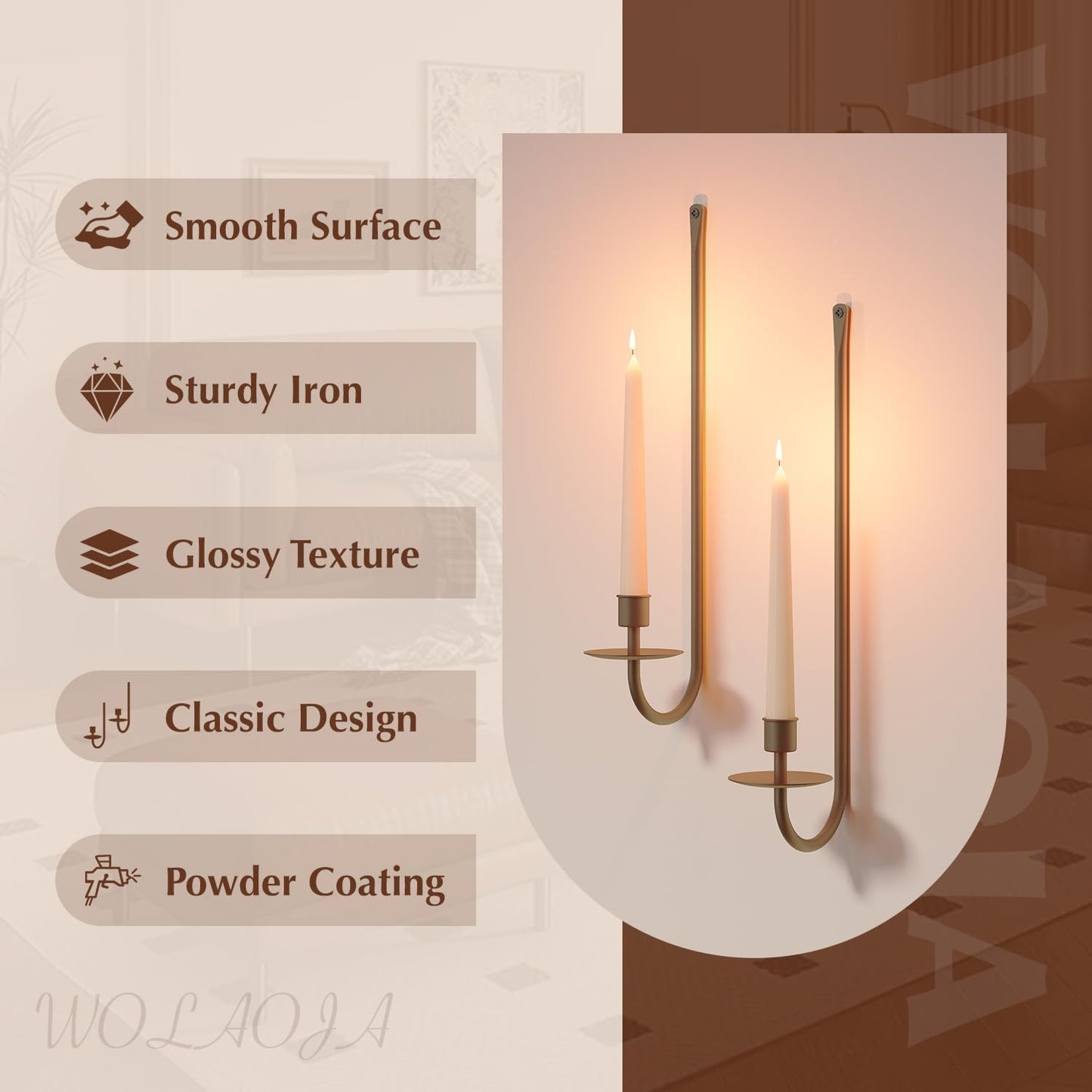 Metal Wall Candle Sconce Holder Set of 2 Wall Mount Candle Holder Pillar Holder Black Modern Wall Candle Sconces Hanging for Living Room Farmhouse Fireplace Wedding