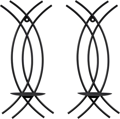 Gold Wall Sconce Set of 2, Metal Candle Holder, Modern Hanging Decoration for Living Room, Farmhouse,Wall Mounted Candelabra with Minimalist Lines,Gothic Antique Decor