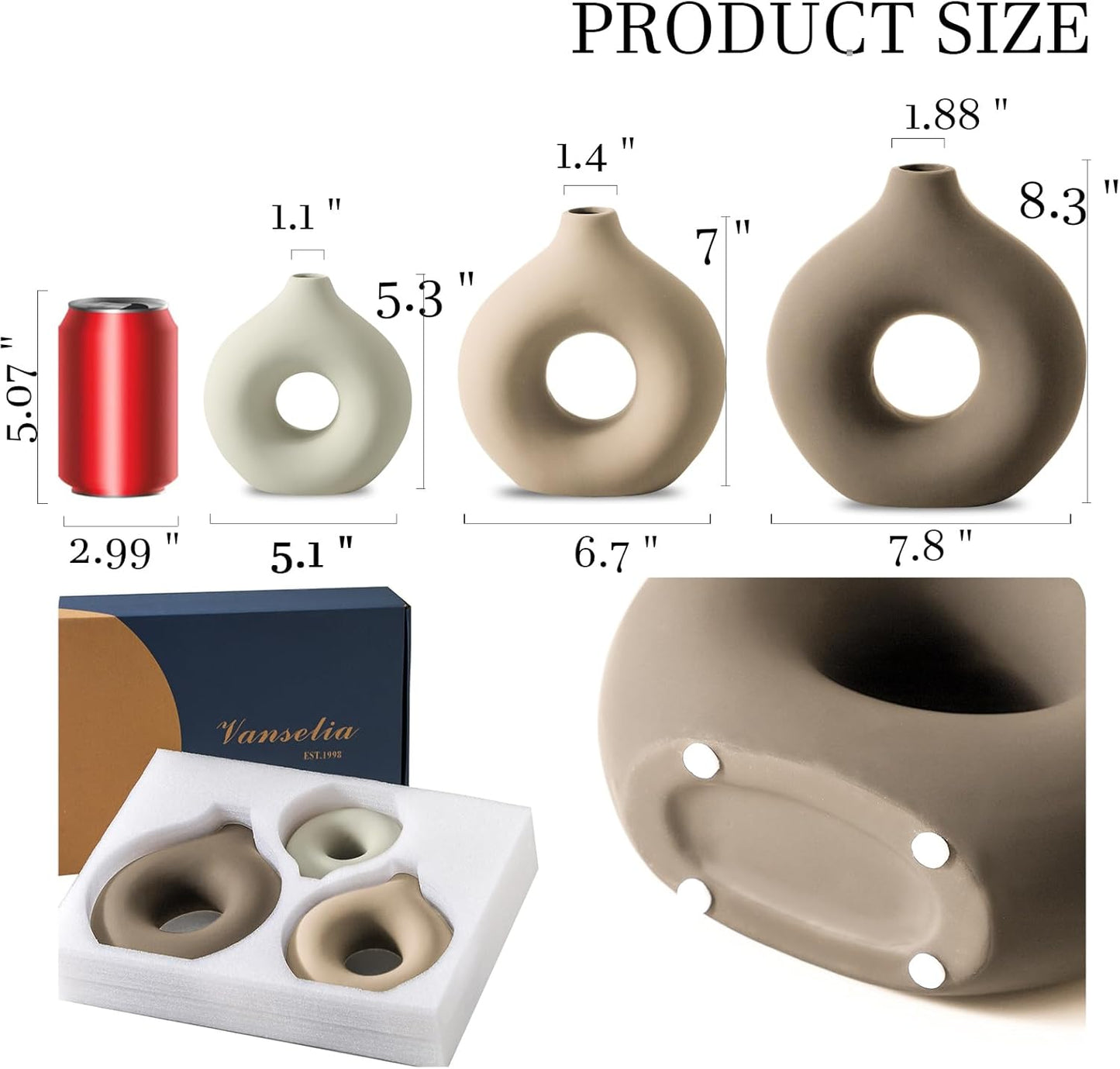 Vanselia Ceramic Vase Home Table Decor - Flower Vases Set of 3 Small Living Room Centerpiece Decorations for Shelf Bedroom Office Kitchen Dining Desk Modern Aesthetic Farmhouse Decorative (Classic)