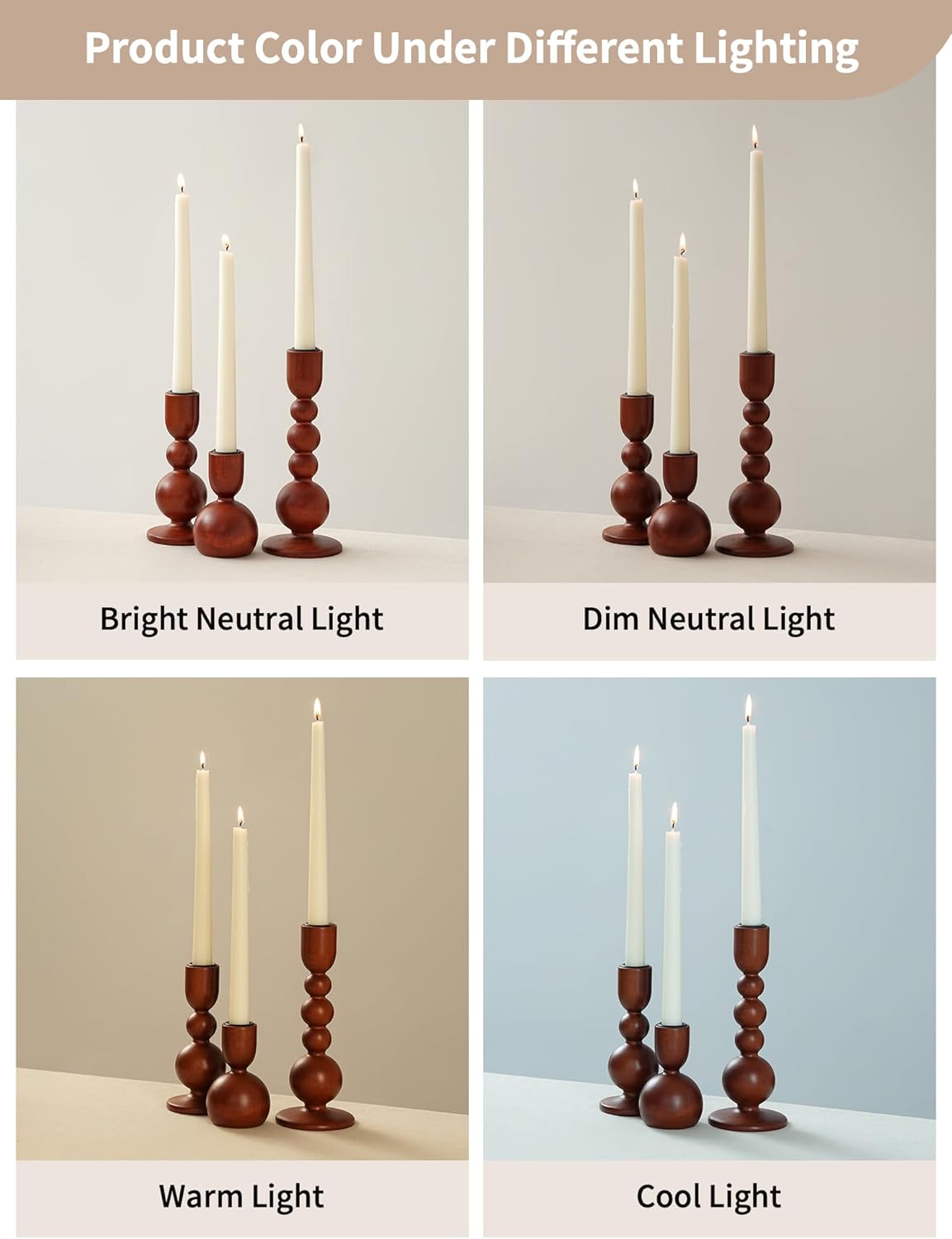 NUPTIO Candle Stick Holders Decor: Set of 3 Farmhouse Wooden Taper Candle Holders - Rustic Sage Green for Home Coffee Dinner Table