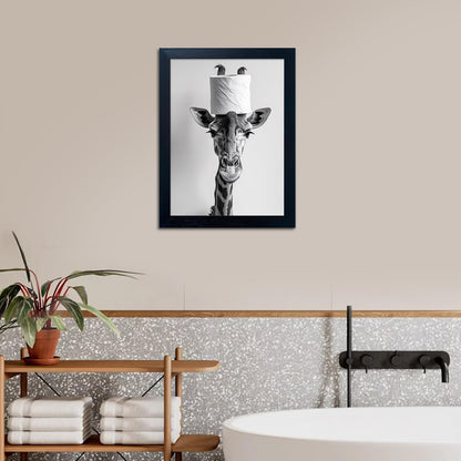 Bathroom Picture Wall Decor, Framed Black and White Bathroom Wall Art, Toilet Paper in Little Funny Raccoon's Hand Animal Canvas Print Painting