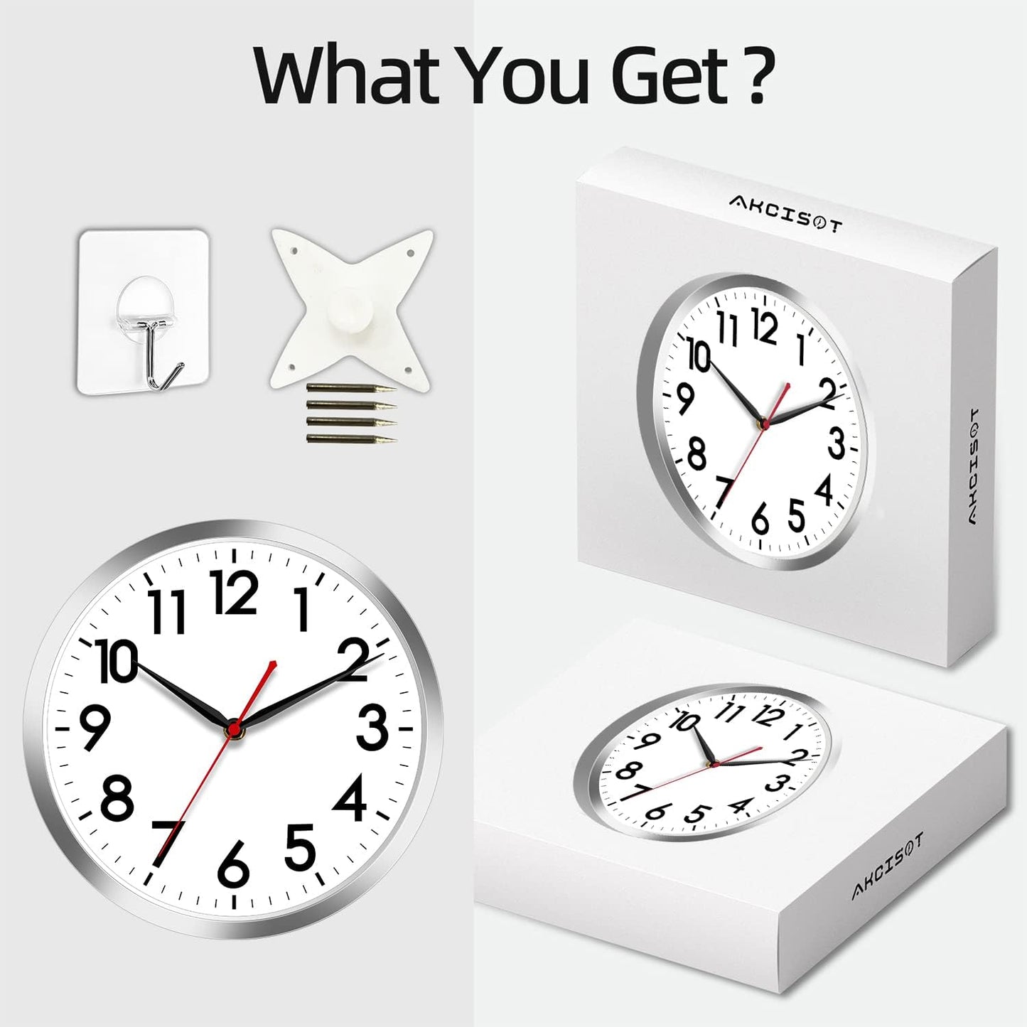 AKCISOT Wall Clock, Modern Small Wall Clocks Battery Operated 8 Inch, Silent Non-Ticking Analog Classic for Office, Home, Bathroom, Kitchen, Bedroom, School(Black)