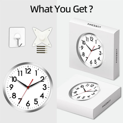 AKCISOT Wall Clock, Modern Small Wall Clocks Battery Operated 8 Inch, Silent Non-Ticking Analog Classic for Office, Home, Bathroom, Kitchen, Bedroom, School(Black)