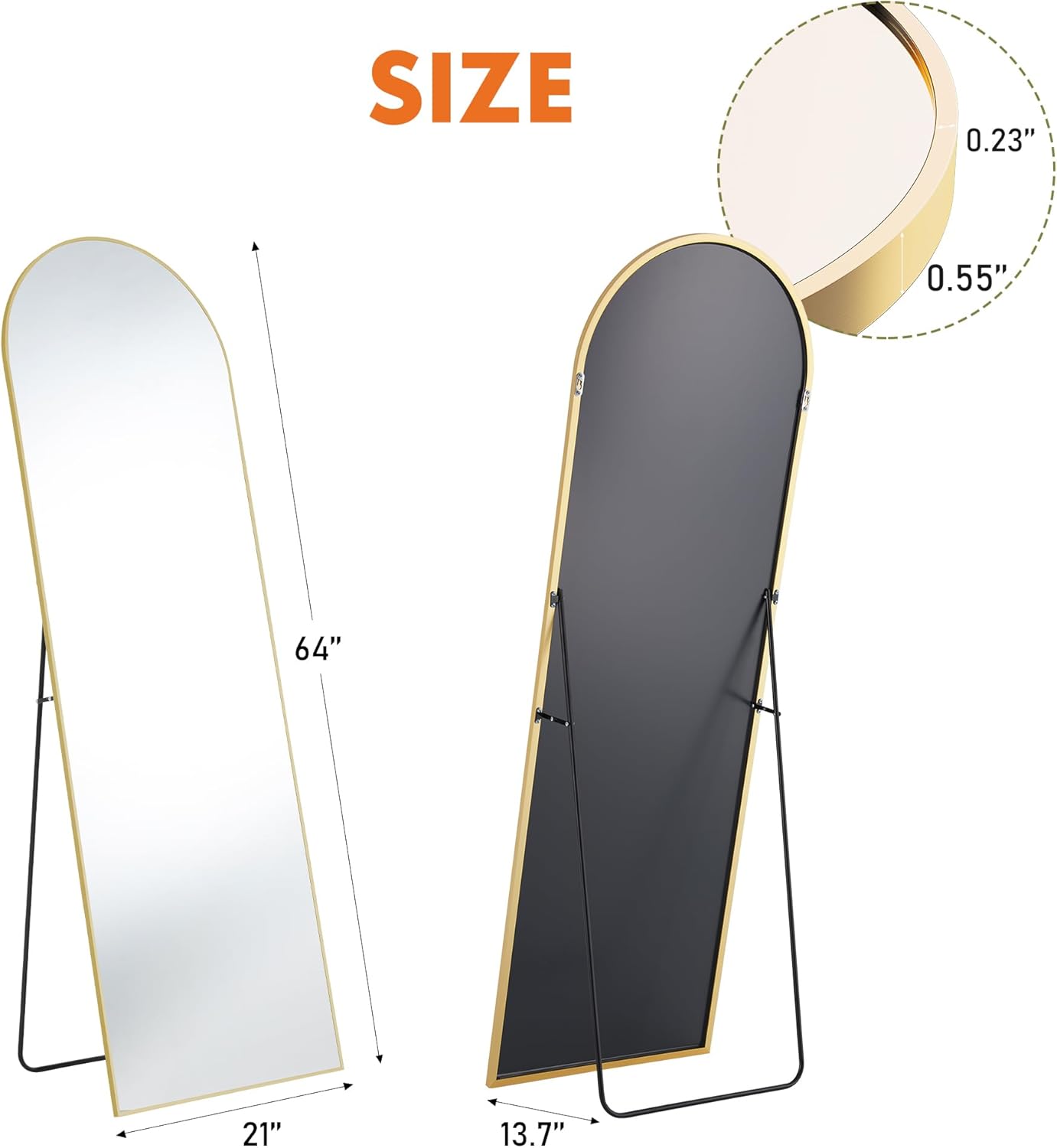 OLIXIS Black Arched Full Length Mirror 60"x16" for Bedroom, Full Body Mirror with Stand, Hanging or Leaning for Wall, Aluminum Alloy Thin Frame Floor Standing for Living Room