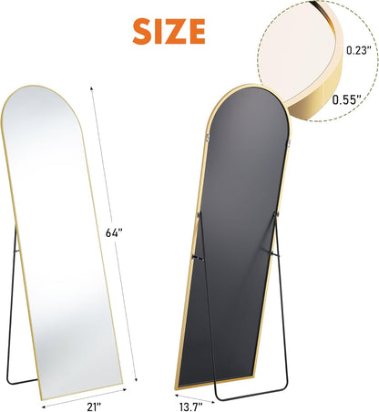 OLIXIS Black Arched Full Length Mirror 60"x16" for Bedroom, Full Body Mirror with Stand, Hanging or Leaning for Wall, Aluminum Alloy Thin Frame Floor Standing for Living Room