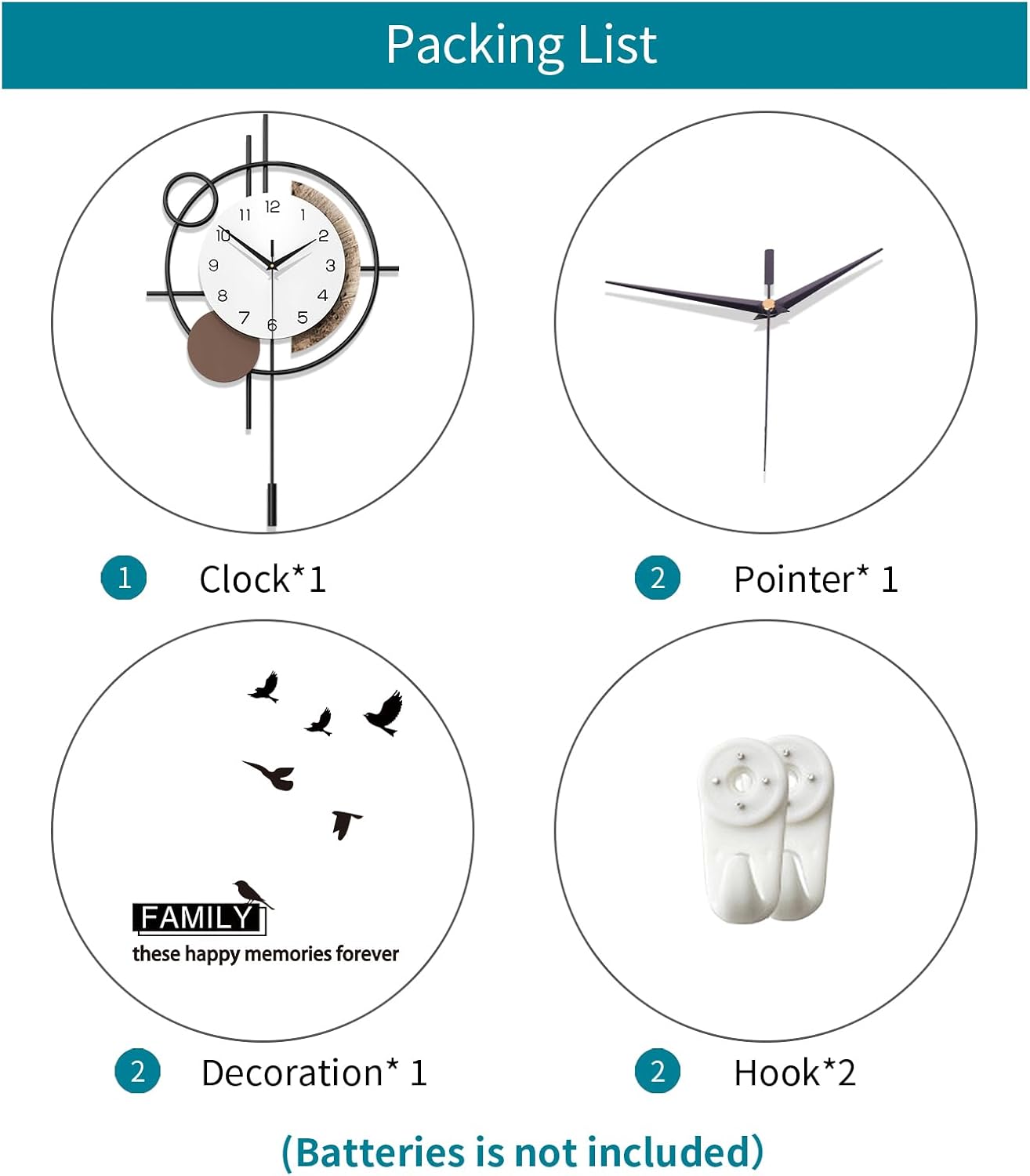 Wall Clock for Living Room Decor Decorative Wall Clock with Pendulum Silent Quartz Battery Operated Black Metal Large Clock for Dining Room,Kitchen,Home,Bathroom,Bedroom,13.8x21.3 in