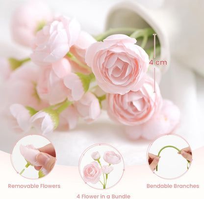 Alupssuc 30Pcs Ranunculus Artificial Flowers Faux Silk Mini Ranunculus, Spring Flowers Artificial Indoor for DIY Bouquets, Bulk Fake Wedding Filler Flowers for Bride Shower Decorations, Shabby Blush