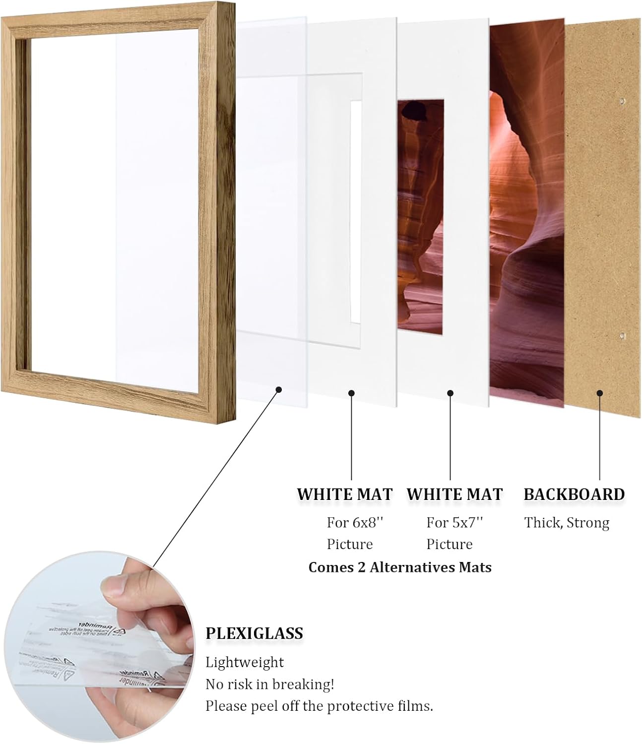 Egofine 12x16 Picture Frame Black, Covered by Plexiglass Made of Solid Wood, Display Pictures 9x12 and 11x14 with Mat or 12x16 Without Mat, for Wall Mounting Photo Frame - Colors A
