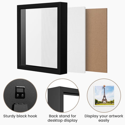 8x8 Shadow Box Frame | Soft Linen Back & Push Pins Included, Polystyrene Glass Memory Display Case for Flowers, Tickets & Cherished 3D Items, White