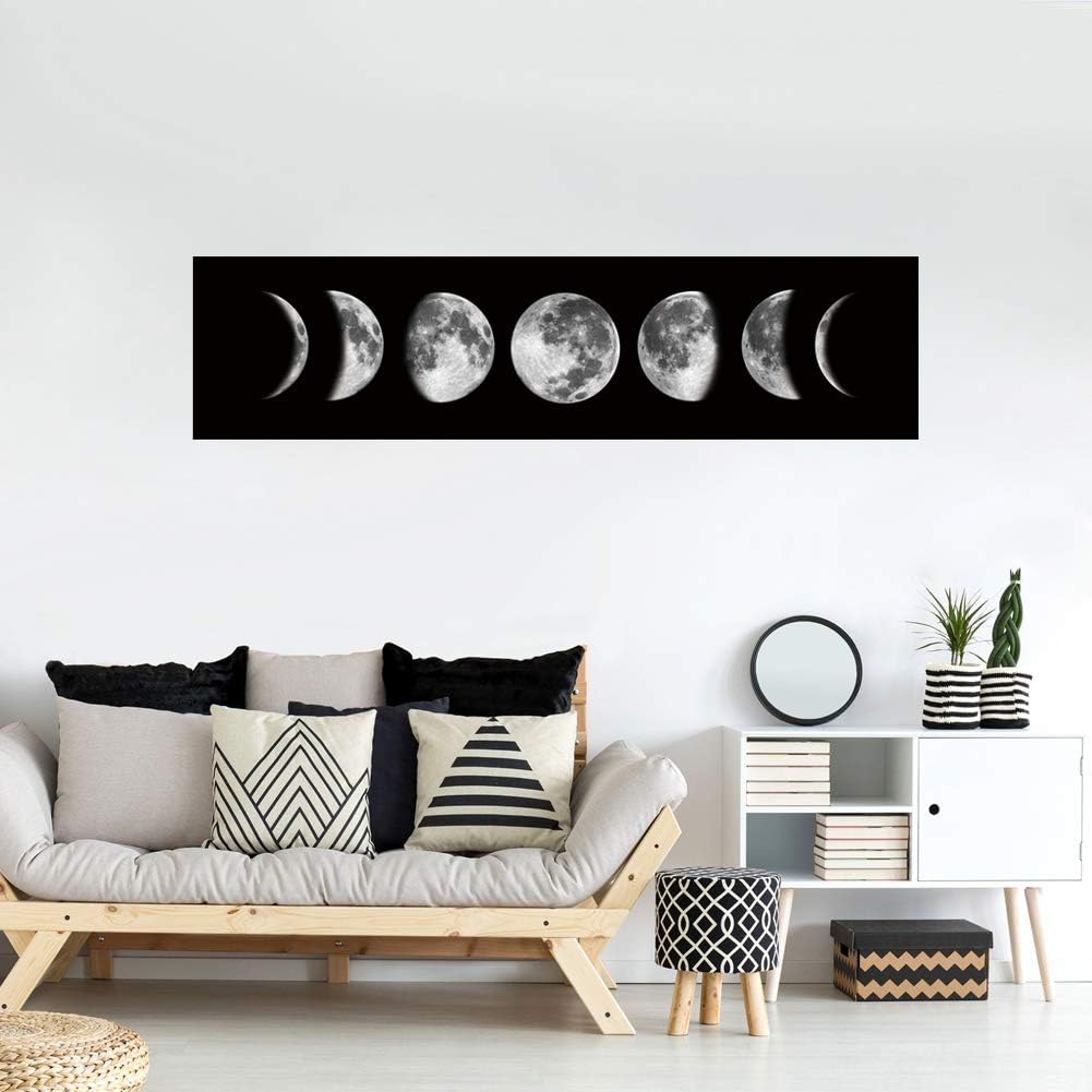Ohhvvow Moon Phase Wall Art Painting, 47L x 11.8W Black and Tawny Modern Abstract Canvas Wall Art Painting for Living Room Bedroom Decor, Contemporary Artwork for Home Office, Unframed