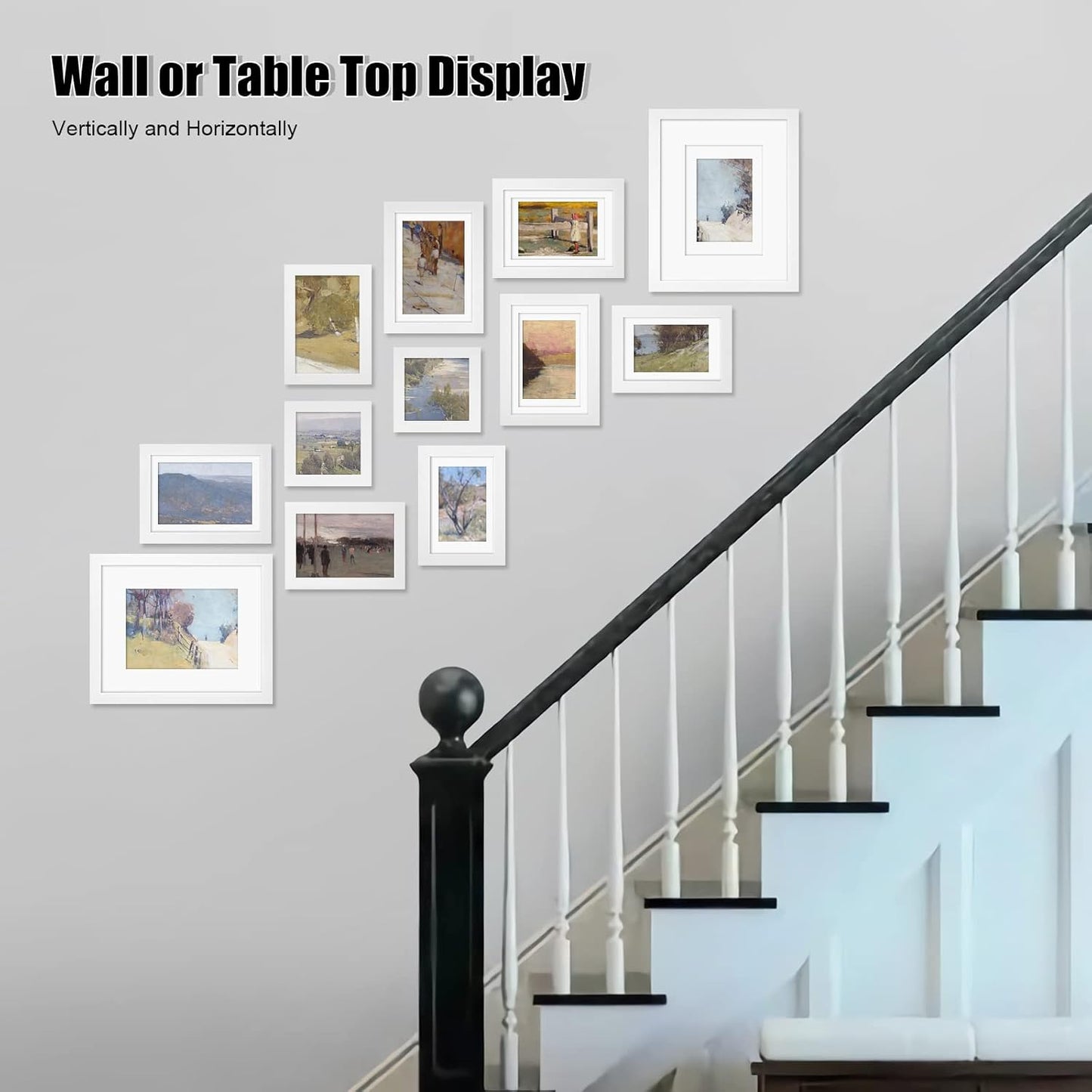 Egofine Picture Frame Set 12 Pack, Picture Frames Collage Wall Decor with Two 11x14, Two 8x10, Four 5x7, Four 4x6 for Wall and Tabletop, Made of Solid Wood, Covered by Plexiglass, Natural Wood