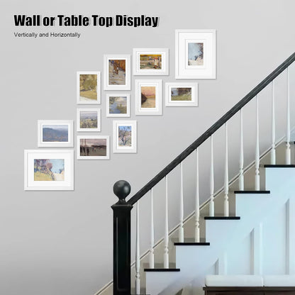 Egofine Picture Frame Set 12 Pack, Picture Frames Collage Wall Decor with Two 11x14, Two 8x10, Four 5x7, Four 4x6 for Wall and Tabletop, Made of Solid Wood, Covered by Plexiglass, Natural Wood
