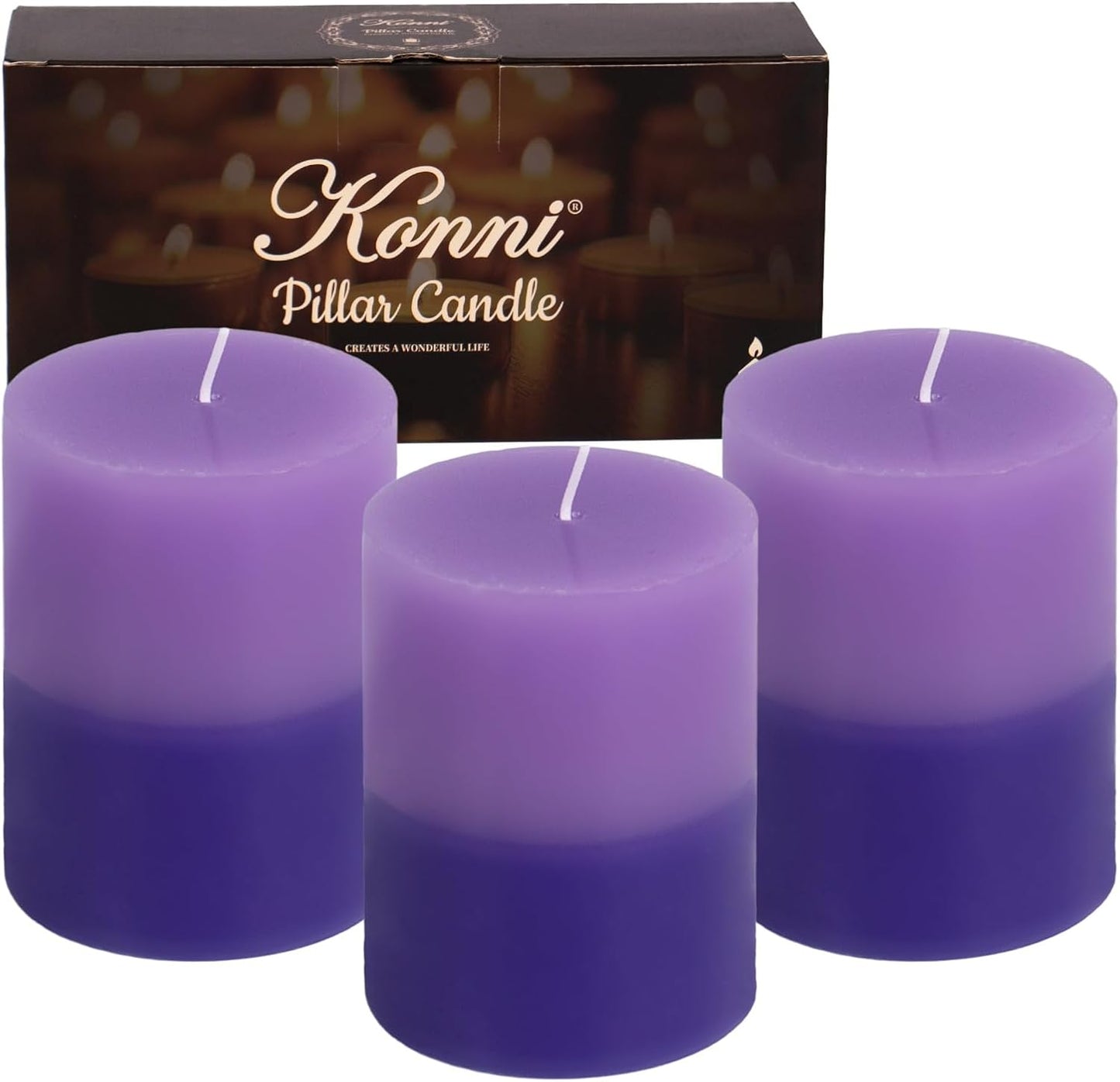 KONNI Coffee Layered Pillar Candles Set of 3, 3"x 4" Unscented Pillar Candles Bulk, 39 Hours Long Burning Candles, Smokeless&Dripless Round Candle for Wedding, Home Decoration, Parties, Spas, Dinner