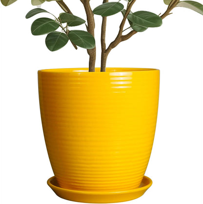 Ceramic Pots for Plants - 6 Inch Plant Pot with Drainage Hole and Saucer, Round Planters for Indoor Outdoor, Flower Pots, Modern Planter, Home Office Room Decor, Gifts for Plant Lovers, White