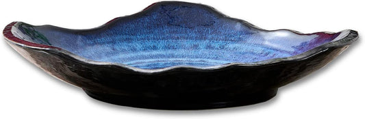Large Ceramic Decorative Bowl – Blue Reactive Glaze Centerpiece Bowl, Modern Coffee Table Decor Dish, Entryway Catchall Key Bowl, Decorative Fruit Bowl for Dining Table Living Room (12” Dish)