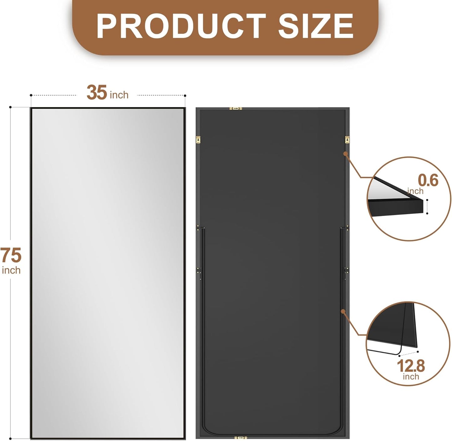 Delma Wall Full Length Mirror,Standing Mirror Full Body,Large Floor for Wall Door Bedroom Bathroom Living Room with Aluminium Frame(with Stand,56x15-Black)