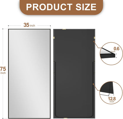 Delma Wall Full Length Mirror,Standing Mirror Full Body,Large Floor for Wall Door Bedroom Bathroom Living Room with Aluminium Frame(with Stand,56x15-Black)
