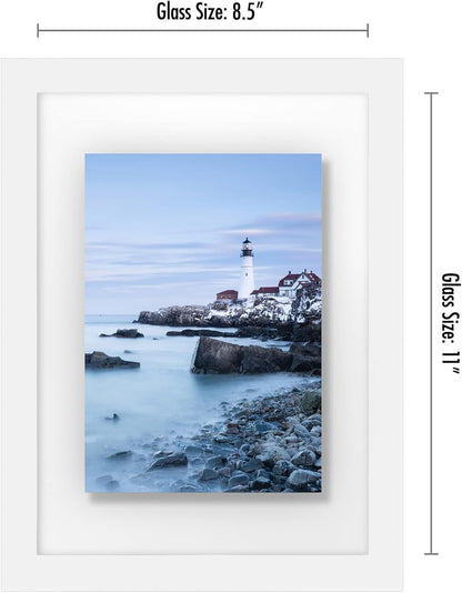 Americanflat 8x10 Floating Picture Frame with Polished Crystal-Clear Glass - Use as 5x7 Picture Frame or Display 4x6 Photo - Signature Float Collection - Photo Frames for Tabletop or Wall - Black