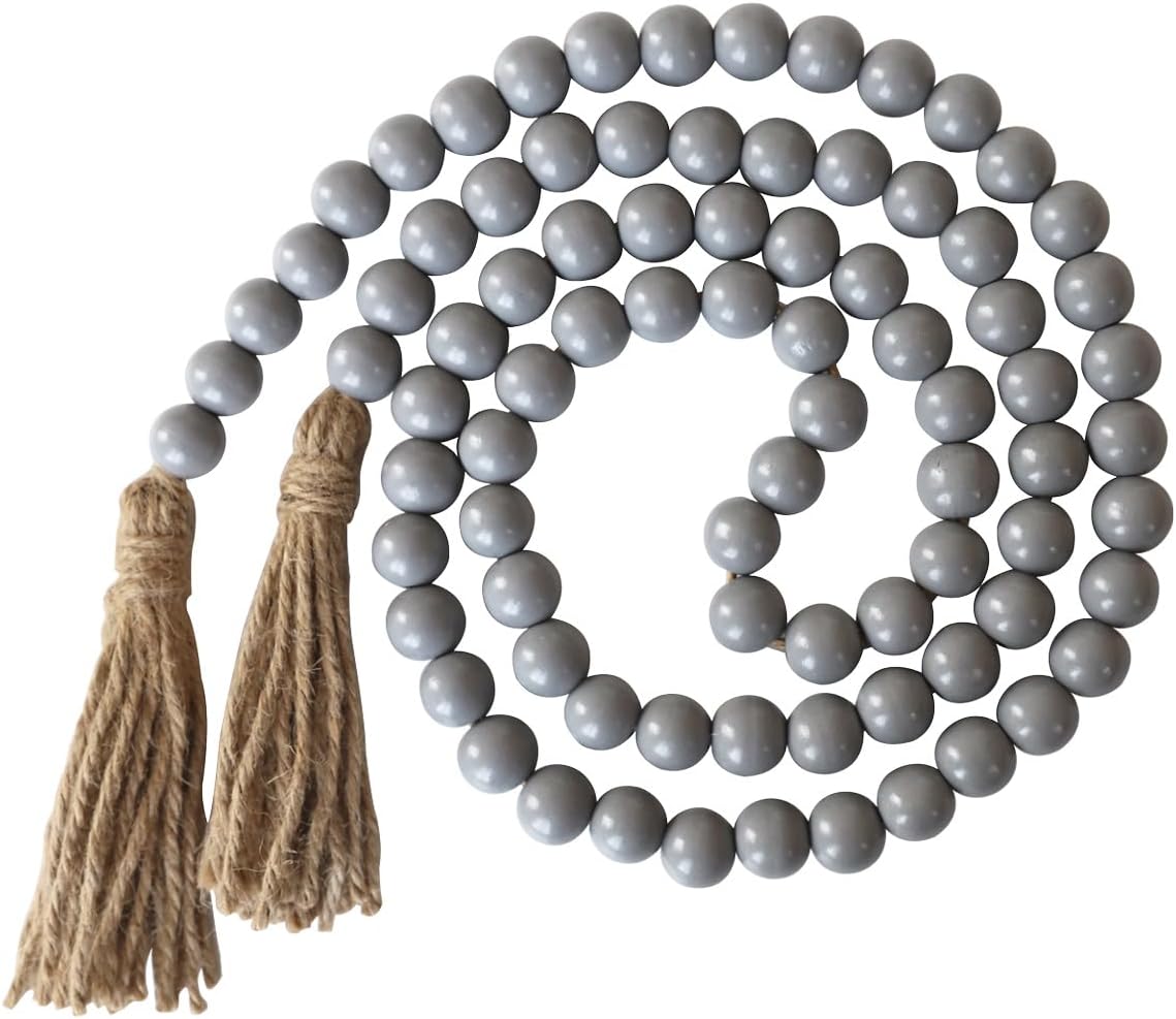 Boho Decor Wood Beads Garland Farmhouse Wall Hanging Decorations Natural Wooden Bead Tassel Decorative for Coffee Table Christmas and Prayer (Nature, 58")
