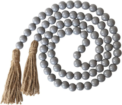 Boho Decor Wood Beads Garland Farmhouse Wall Hanging Decorations Natural Wooden Bead Tassel Decorative for Coffee Table Christmas and Prayer (Nature, 58")