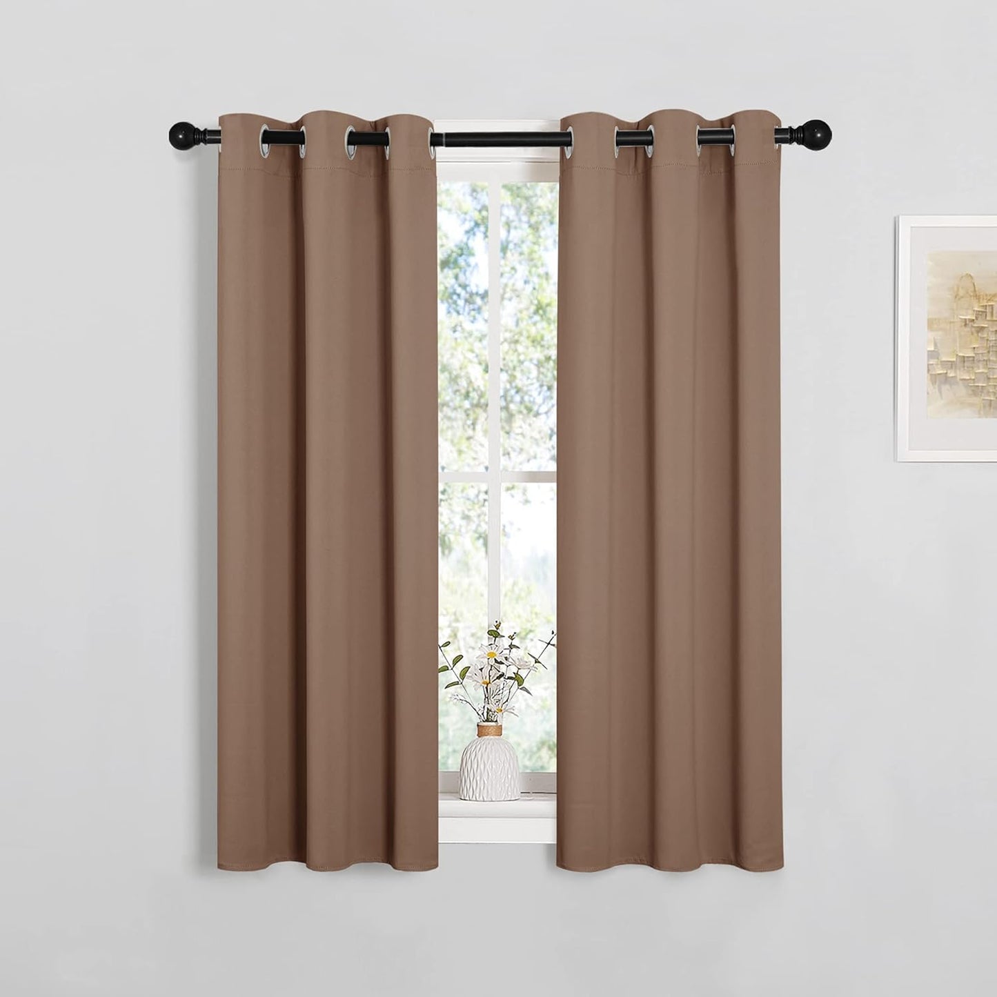 NICETOWN Halloween Pitch Black Solid Thermal Insulated Grommet Blackout Curtains/Drapes for Bedroom Window (2 Panels, 42 inches Wide by 63 inches Long, Black) - Colors D