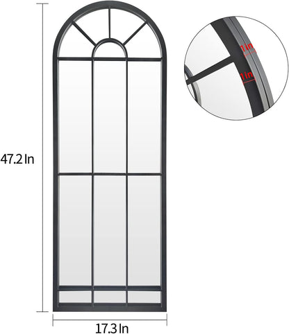 HQiJun Black Arched Window Mirror, Farmhouse Decorative Wall Mirrors for Living Room, Bedroom, Entryway, Bathroom Vanity, Fireplace Mantel, Window Pane Mirror Wall Decor (Black, 31.5 x 20 x1)