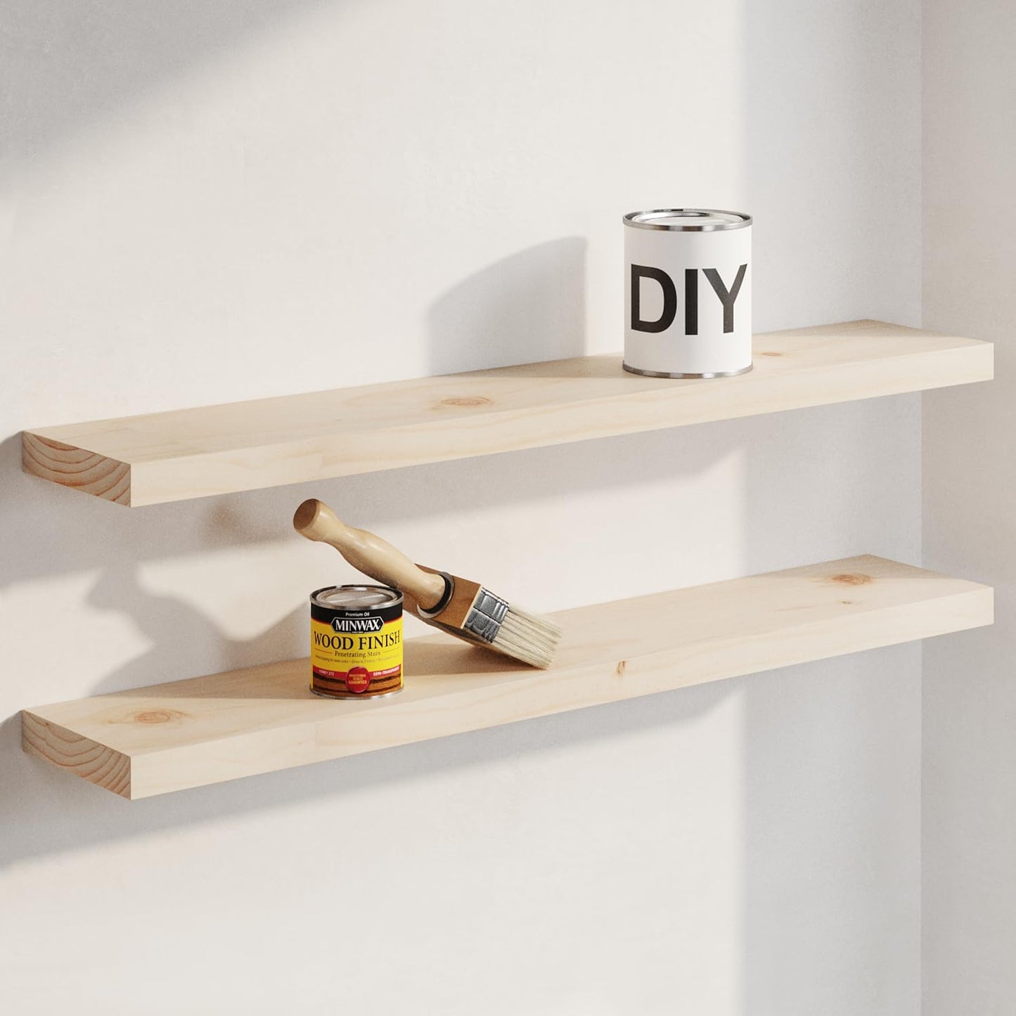 Homeforia 24 inch Natural Floating Shelf, High End Solid Real Wood 24inch Small Floating Shelves for Wall Mounted, Natural Wooden Floating Shelves, Heavy Duty Bracket, 24 X 6.5 X 1.75 in, Set of 2