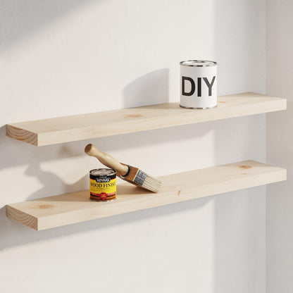 Homeforia 24 inch Natural Floating Shelf, High End Solid Real Wood 24inch Small Floating Shelves for Wall Mounted, Natural Wooden Floating Shelves, Heavy Duty Bracket, 24 X 6.5 X 1.75 in, Set of 2
