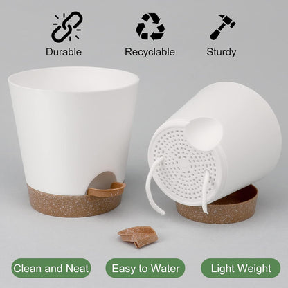 YNNICO Indoor Self Watering Planters with Drainage Holes and Saucers, 8, 7, 6.5, 6, 5.5, 5 Inches, Black, 6 Pots