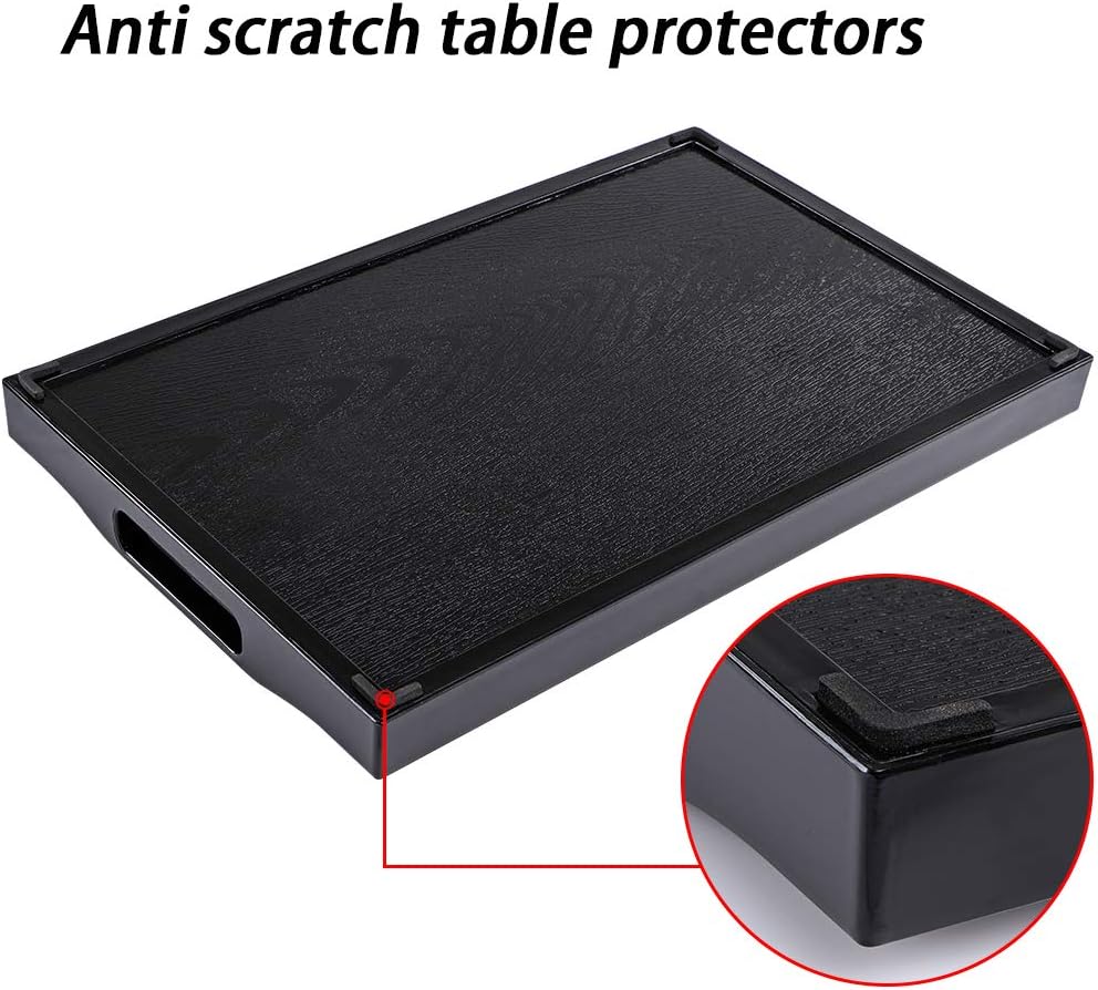 MDLUU Plastic Serving Tray, Ottoman Tray with Cutout Handles, Rectangle Butler Tray for Breakfast in Bed, Coffee Table Decor, Party (Black)