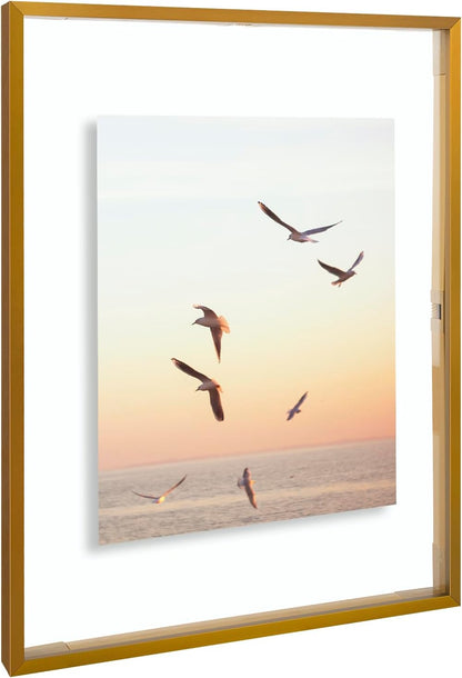 Frametory, Floating Picture Frame 12x16 - Black Aluminum Metal Photo Frame - Real Glass of Front - for Wall Mount Display