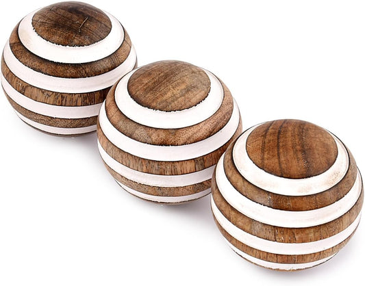 NIRMAN Decorative Balls Mango Wood for Centerpiece or Individual Use Ideal for Use in Living, Dining Room, Coffee Table (3" x 3" x 3"), (Set of 3)