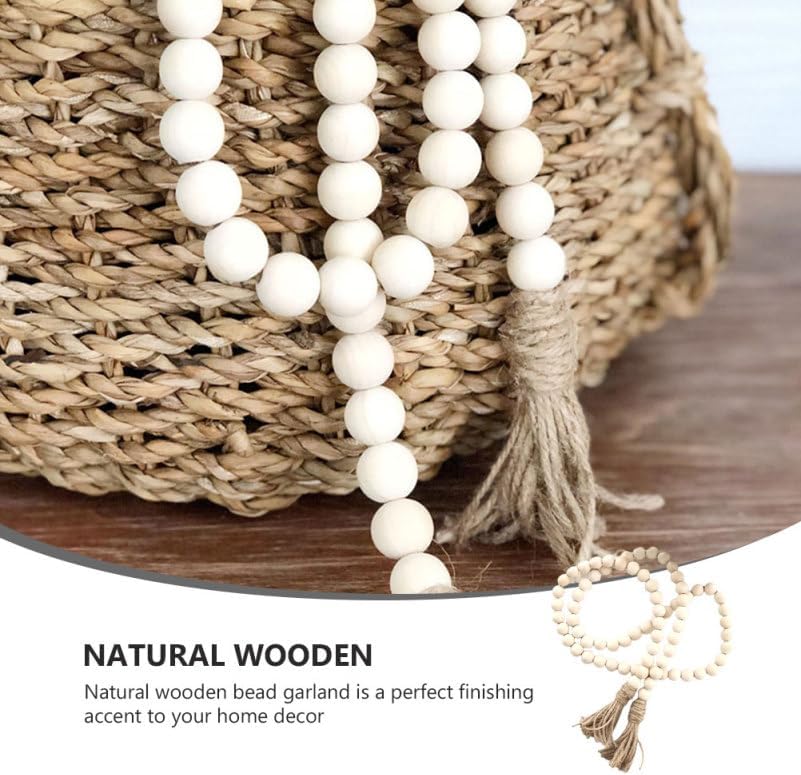 IMIKEYA Wooden Beads Garland: Farmhouse Wood Bead Garland with Tassels Boho Wall Hanging for Home Decor Tiered Tray Rustic Wood Prayer for Coffee Table Decor