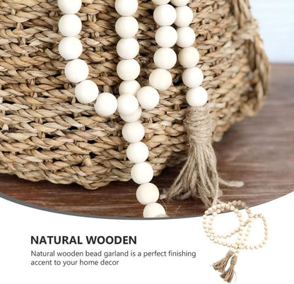IMIKEYA Wooden Beads Garland: Farmhouse Wood Bead Garland with Tassels Boho Wall Hanging for Home Decor Tiered Tray Rustic Wood Prayer for Coffee Table Decor