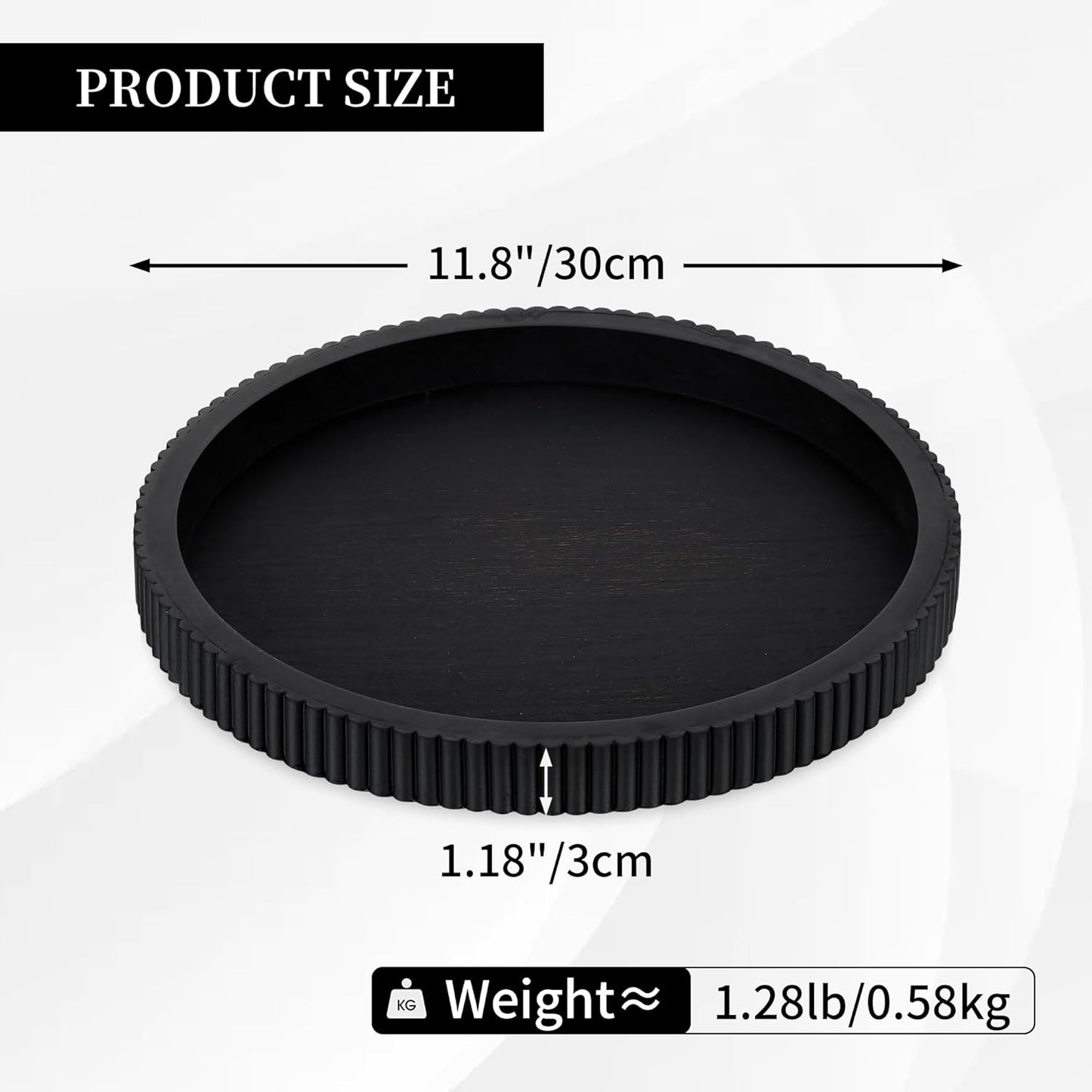 Hanobe Decorative Tray for Coffee Table: 12" Black Round Centerpiece Tray for Home Decor - Wood Modern Farmhouse Decor for Living Dining Room Kitchen Island Tabletop