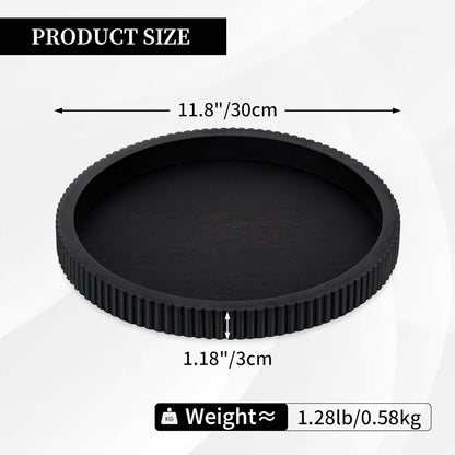 Hanobe Decorative Tray for Coffee Table: 12" Black Round Centerpiece Tray for Home Decor - Wood Modern Farmhouse Decor for Living Dining Room Kitchen Island Tabletop