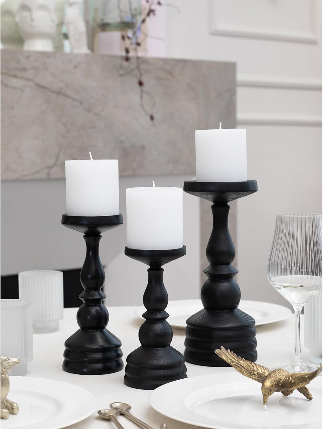 CANDWAX 3x4 inch Pillar Candles Set of 3 – Unscented Dripless Rustic Dark Blue Candles for Room Decor, Weddings, Centerpieces