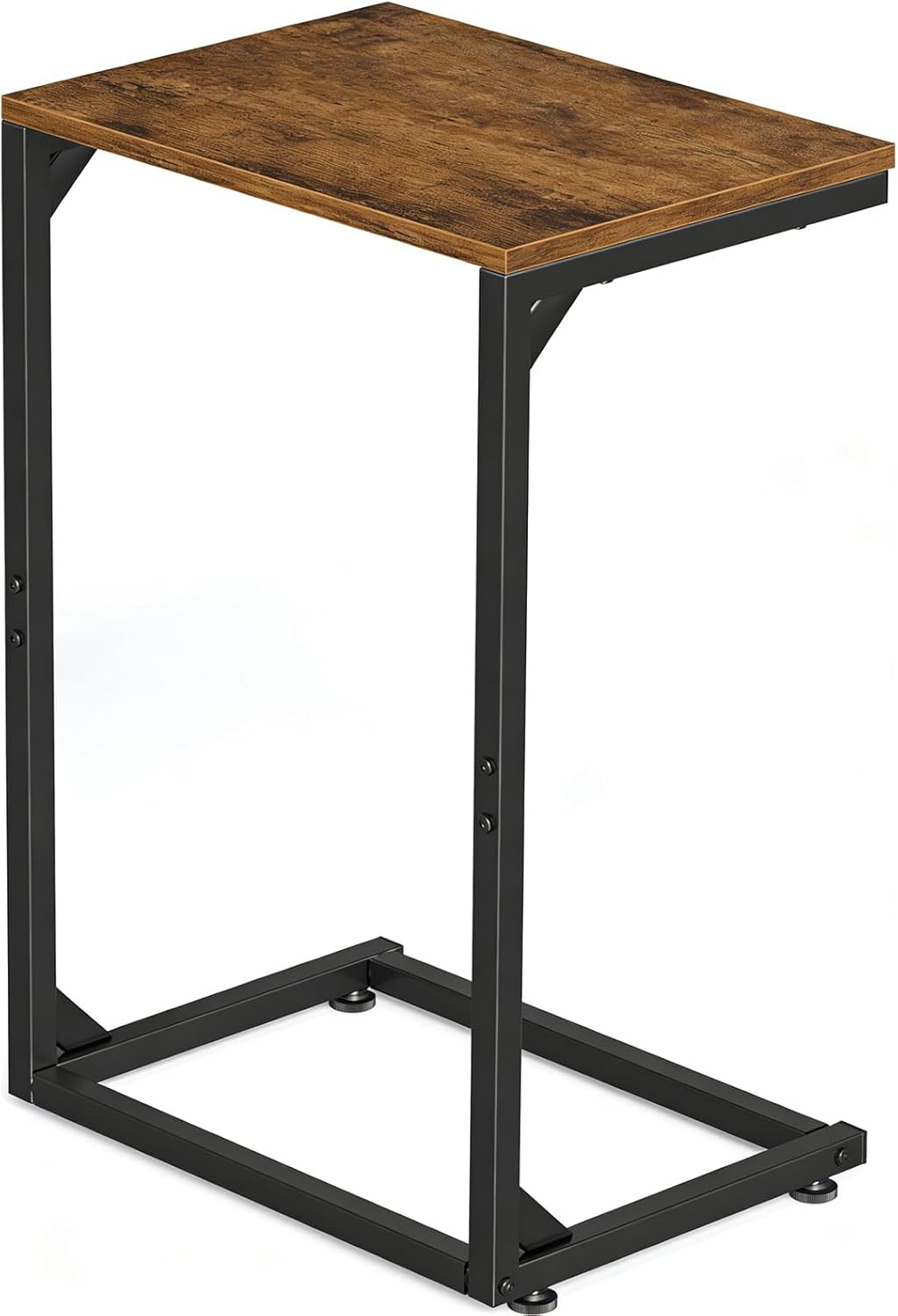 Simple Trending C Shaped End Table, TV Tray for Couch, Small Side Table with Metal Frame, for Living Room Bedroom, Rustic Brown