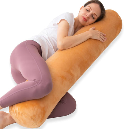 1 MIDDLE ONE Body Pillow for Adults, Bolster Pillow with Removable Velvet Cover, Long Round Cervical Roll Pillow, 47 x 7.87 Inches, Grey