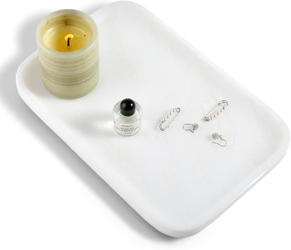Marble Vanity Tray for Dresser Organizer, Travertine Bathroom Tray Countertop, Beige Decorative Serving Trays, Kitchen Sink Storage, Jewelry & Perfume Holder(Travertino Romano)