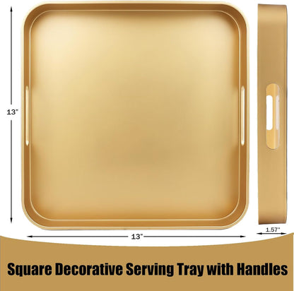 Green Decorative Tray with Handles, Versatile Serving Tray for Coffee Table, Ottoman, Ideal for Serving, Displaying, Organizing, 15.7"*10.2"*1.57"