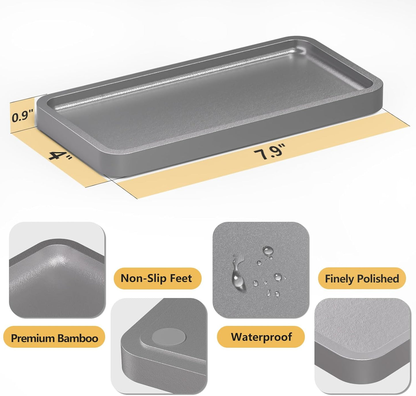 Bathroom Vanity Tray for Countertop - Bamboo Organizer Tray for Dresser Tops, Toilet, Perfume Small Decorative Tray Wood Tray for Home Decoration 11.81” L x 6.1” W x 0.79” H Black