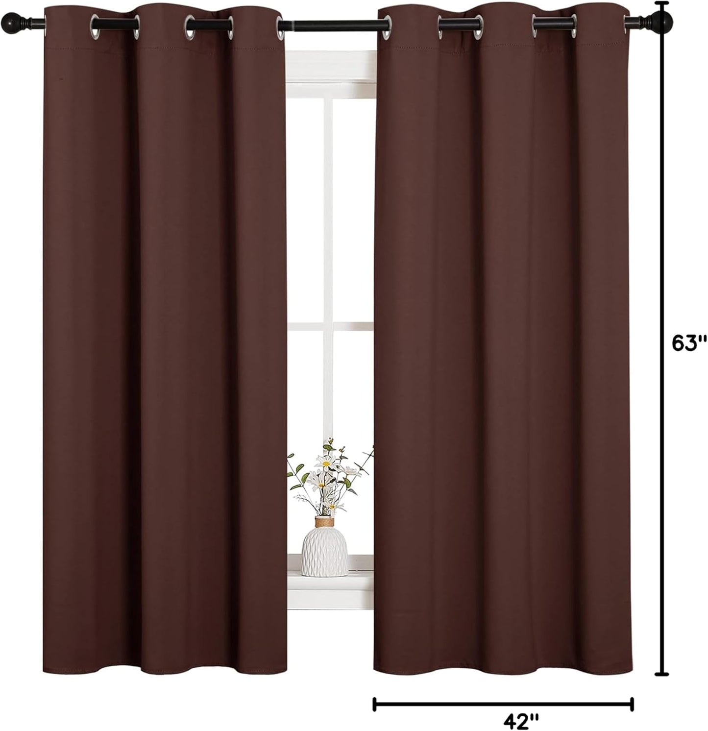 NICETOWN Halloween Pitch Black Solid Thermal Insulated Grommet Blackout Curtains/Drapes for Bedroom Window (2 Panels, 42 inches Wide by 63 inches Long, Black) - Colors E