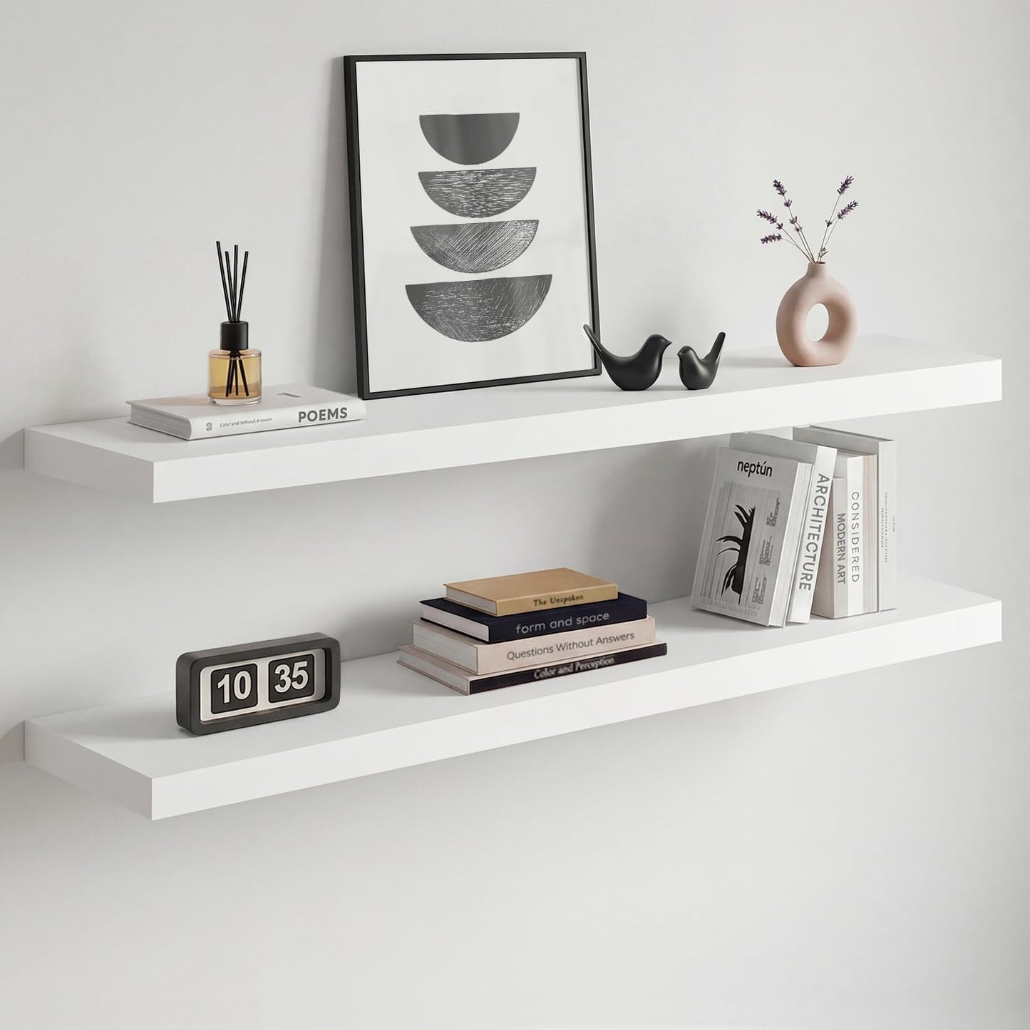 Homeforia 24 inch Natural Floating Shelf, High End Solid Real Wood 24inch Small Floating Shelves for Wall Mounted, Natural Wooden Floating Shelves, Heavy Duty Bracket, 24 X 6.5 X 1.75 in, Set of 2