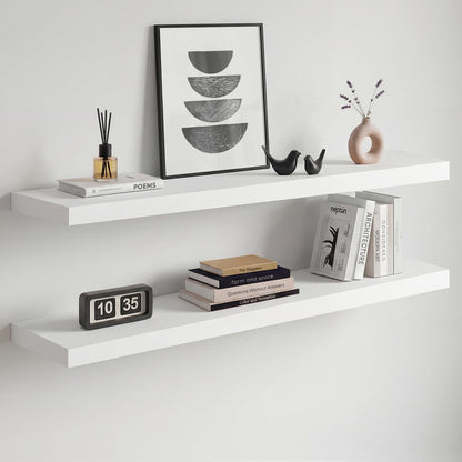 Homeforia 24 inch Natural Floating Shelf, High End Solid Real Wood 24inch Small Floating Shelves for Wall Mounted, Natural Wooden Floating Shelves, Heavy Duty Bracket, 24 X 6.5 X 1.75 in, Set of 2