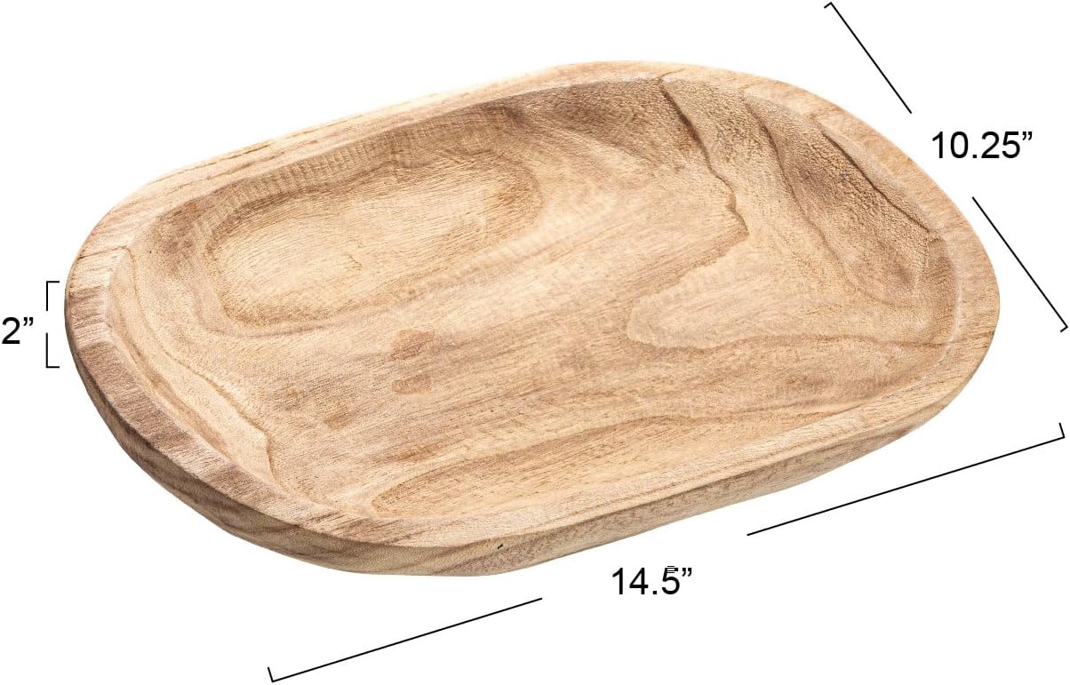 Bloomingville Hand-Carved Paulownia Wood Bowl with Whitewashed Finish
