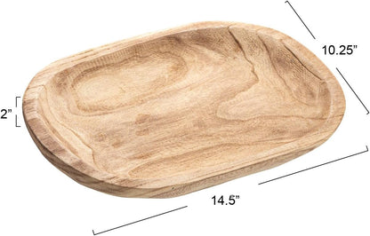 Bloomingville Hand-Carved Paulownia Wood Bowl with Whitewashed Finish