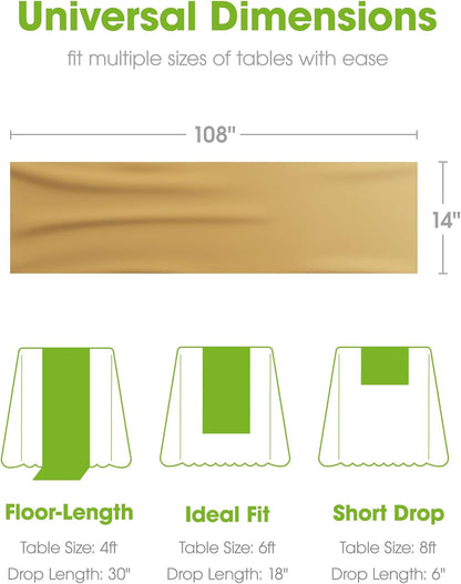 Pureegg Gold Plastic Table Runners - 10 Pack, 14'' x 108'', Water Resistant & Disposable Centerpiece Decorations for Table Cloth, Wedding, Birthday, Holiday, Baby Shower, Party, Home Decor