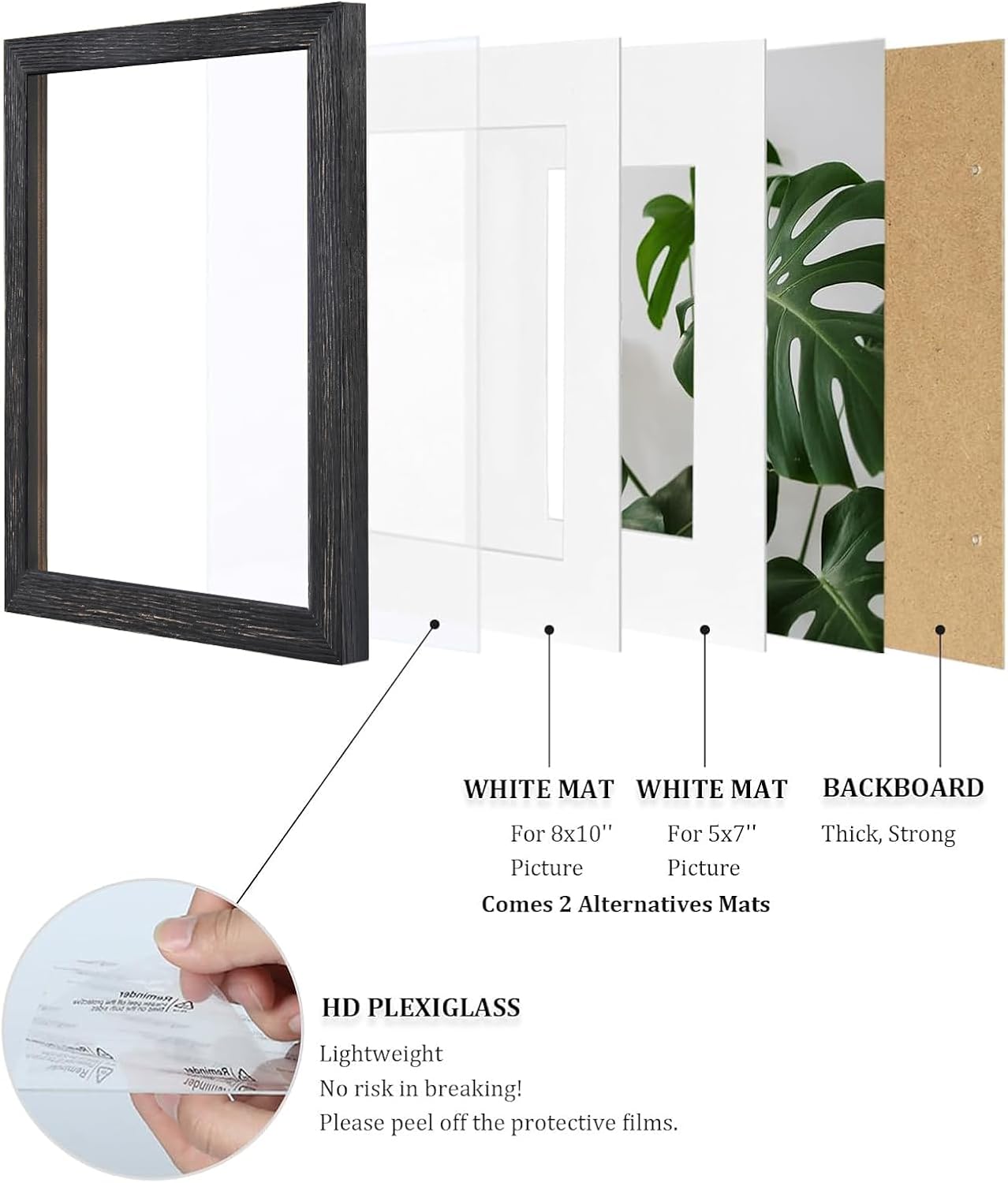 Egofine 12x16 Picture Frame Black, Covered by Plexiglass Made of Solid Wood, Display Pictures 9x12 and 11x14 with Mat or 12x16 Without Mat, for Wall Mounting Photo Frame - Colors A