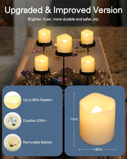 SHYMERY Flameless Votive Candles,Flameless Flickering Electric Fake Candle,24 Pack 200+Hour Battery Operated LED Tea Lights in Warm White for Wedding, Table, Halloween,Christmas Decorations 1.5"X1.7"